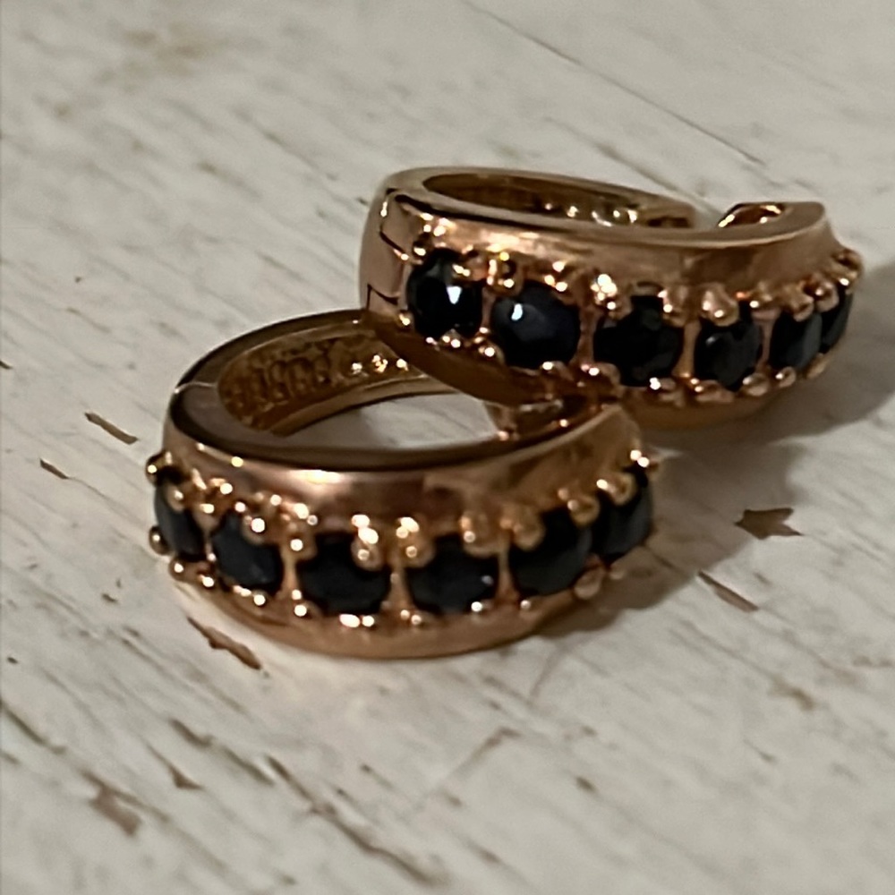 Gold over Sterling Silver dark blue topaz earrings